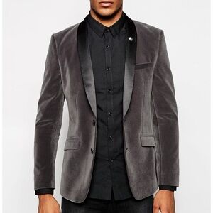 Topshop Gray Velvet Tuxedo Blazer